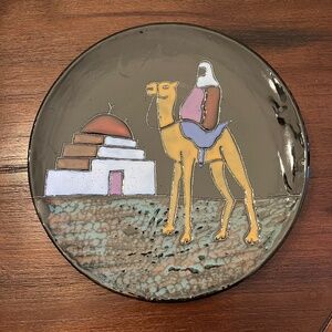 Ceramic Plate Hand Painted Glazed Wall Decor Landscape Camel Vintage